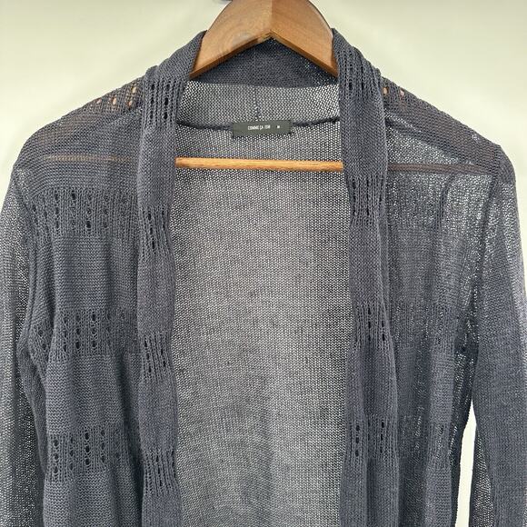 Comme Ca Ism Cardigan Sweater Womens Medium Blue Linen Open Knit Beachy - Picture 2 of 10